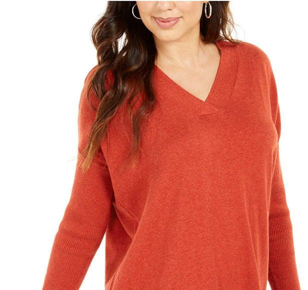 Style & Co Women's V-Neck Tunic Sweater Dark Red Size Small