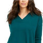 Style & Company Women's Solid Long Sleeve V Neck T-Shirt Top Green Size Petite