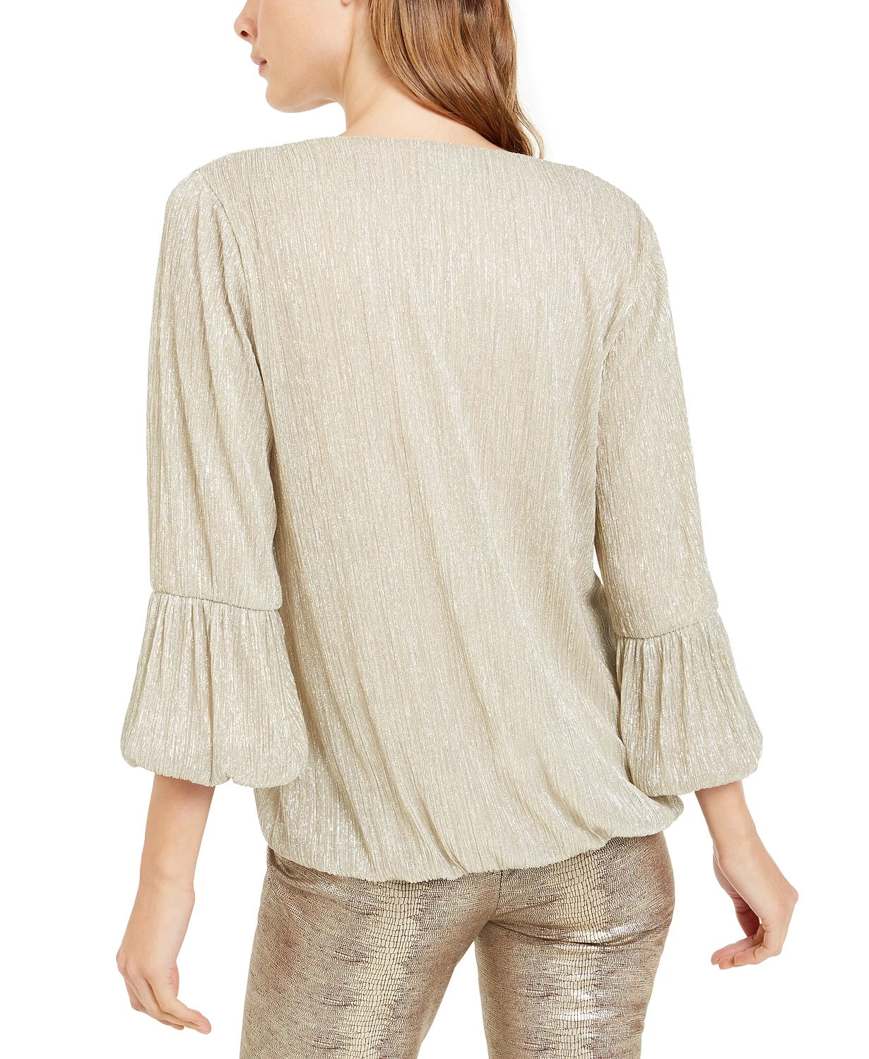 Alfani Women's Petite Metallic Bubble Top Yellow Size Petite Medium