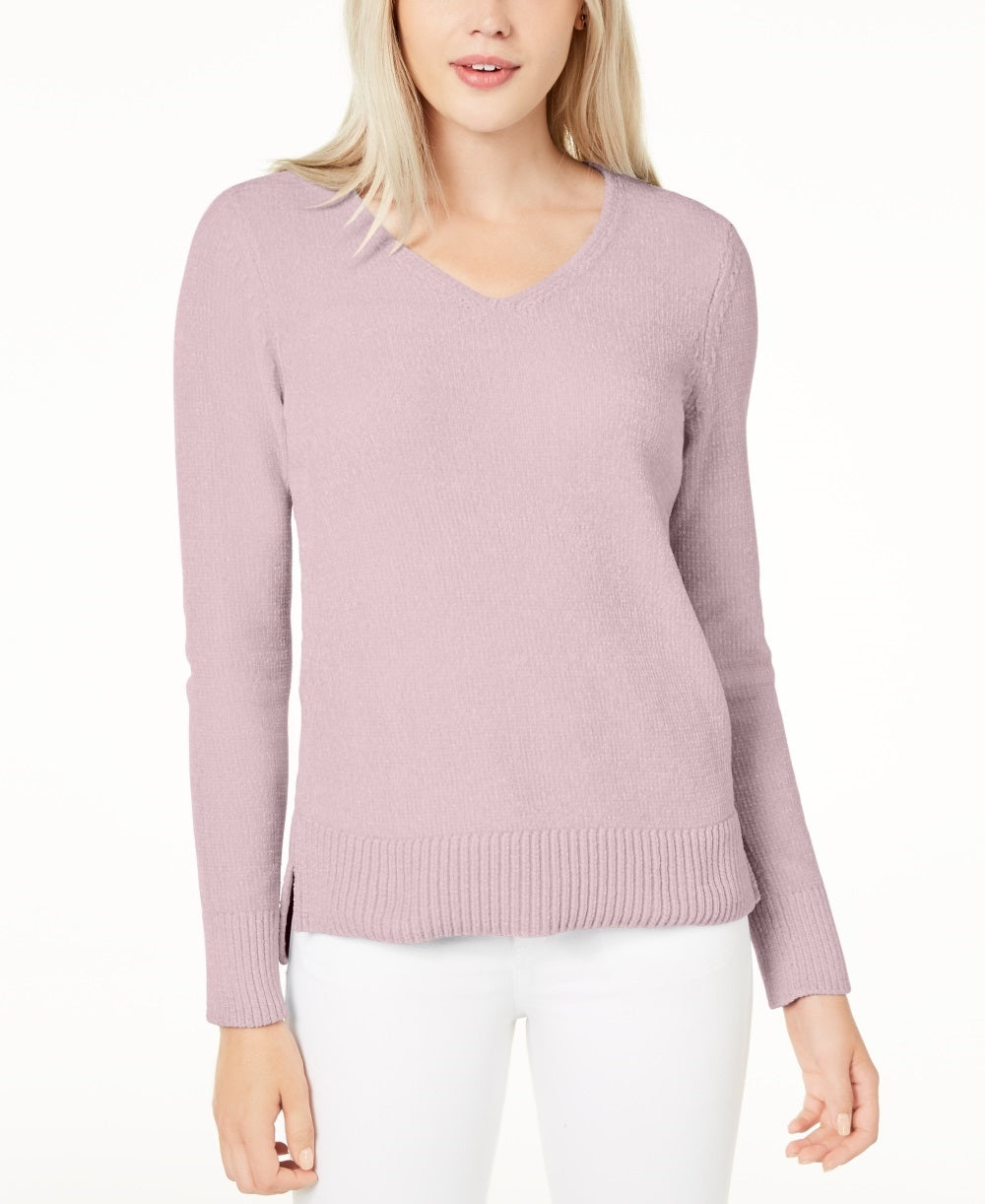 Maison Jules Women's Chenille V Neck Sweater Pink Size X-Large