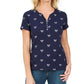 Karen Scott Women's Perfect Swing Metallic Embroidery Henley Top Navy Size Large