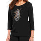 Karen Scott Women's Embellished Seahorse Top  Black Size Medium