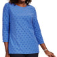 Karen Scott Women's Sport Textured Dot 3/4 Sleeve Top  Blue Size X-Small