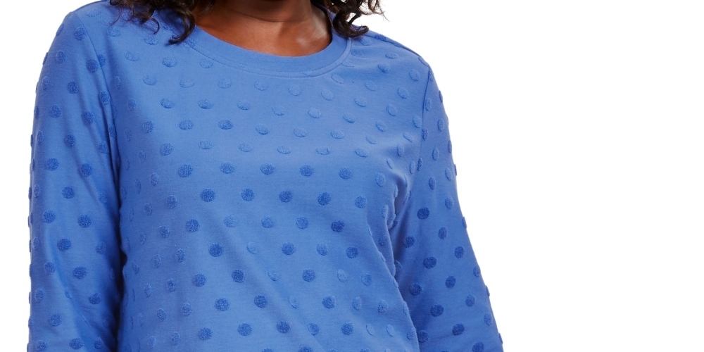 Karen Scott Women's Sport Textured Dot 3/4 Sleeve Top  Blue Size X-Small