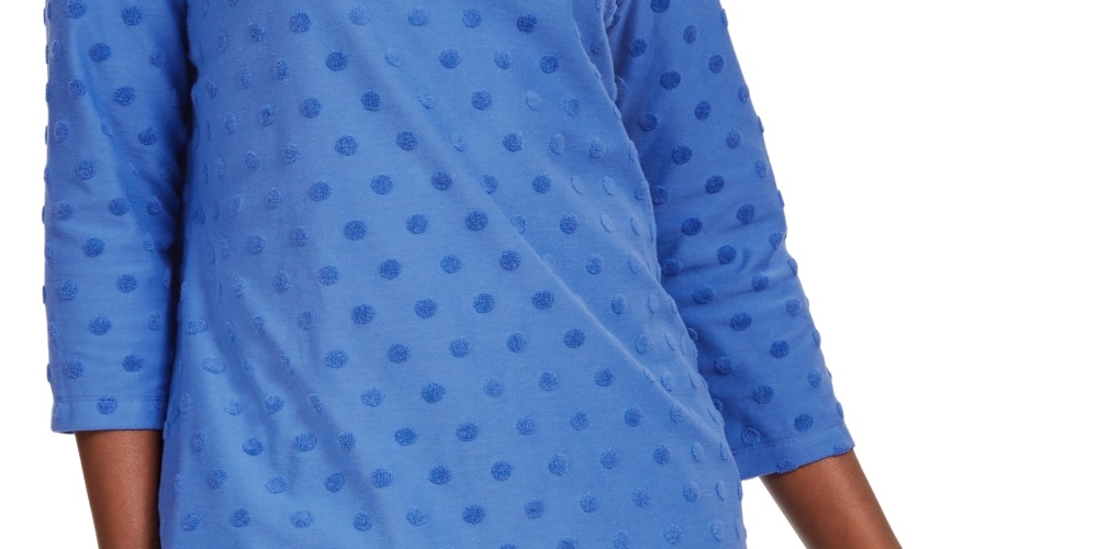 Karen Scott Women's Sport Textured Dot 3/4 Sleeve Top  Blue Size X-Small