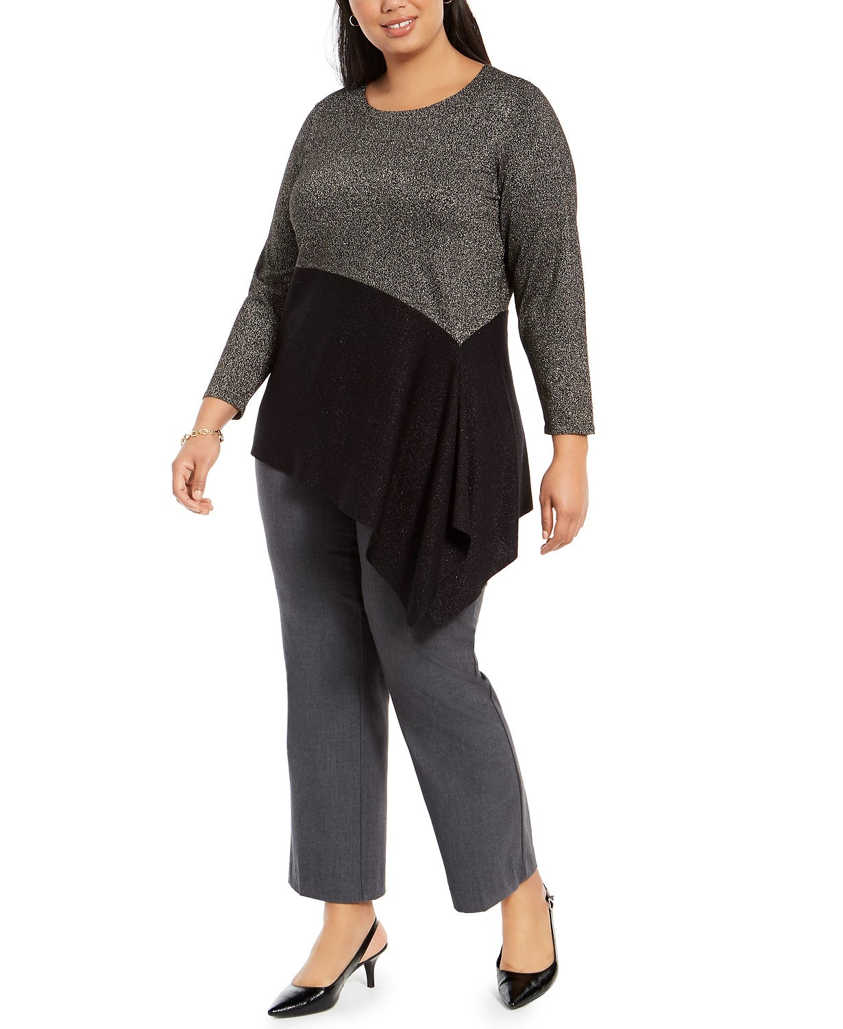 Alfani Women's Colorblocked Asymmetrical Sweater Black Size 1X