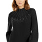 Alfani Women's Petite Mock-Neck Embellished Sweater Black Size Medium