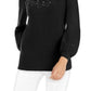 Alfani Women's Petite Mock-Neck Embellished Sweater Black Size Medium