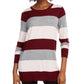 Maison Jules Women's Color Block Long Sleeve Jewel Neck T-Shirt Sweater Wine Size Medium