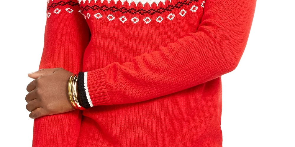 Charter Club Women's Scottie Fair Isle Sweater Red Size Medium