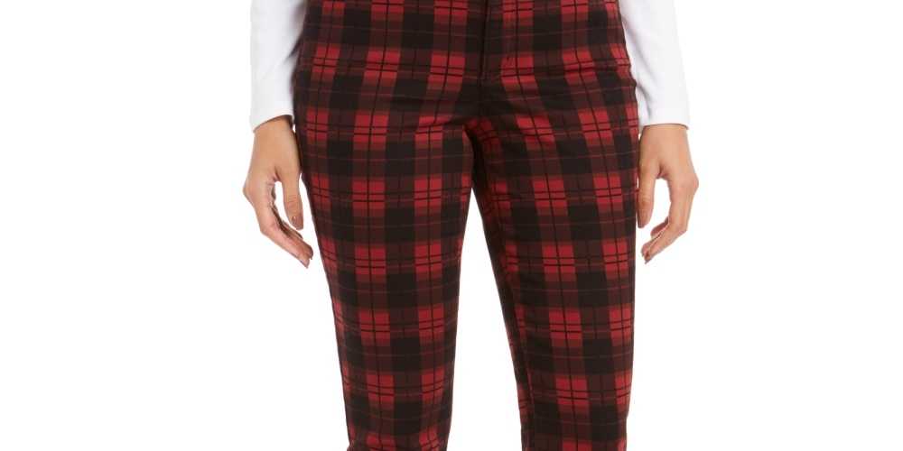 Charter Club Women's Plaid Tummy Control Jeans Black Size 14