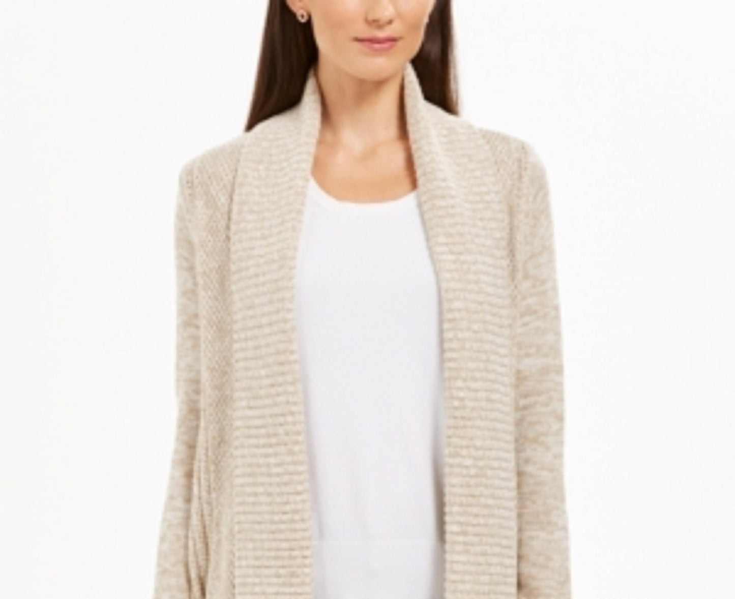 Charter Club Women's Marled Shawl-Collar Cardigan Beige Size Extra Small