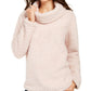 Style & Co Women's Faux Sherpa Cowlneck Sweater Pink Petite Small