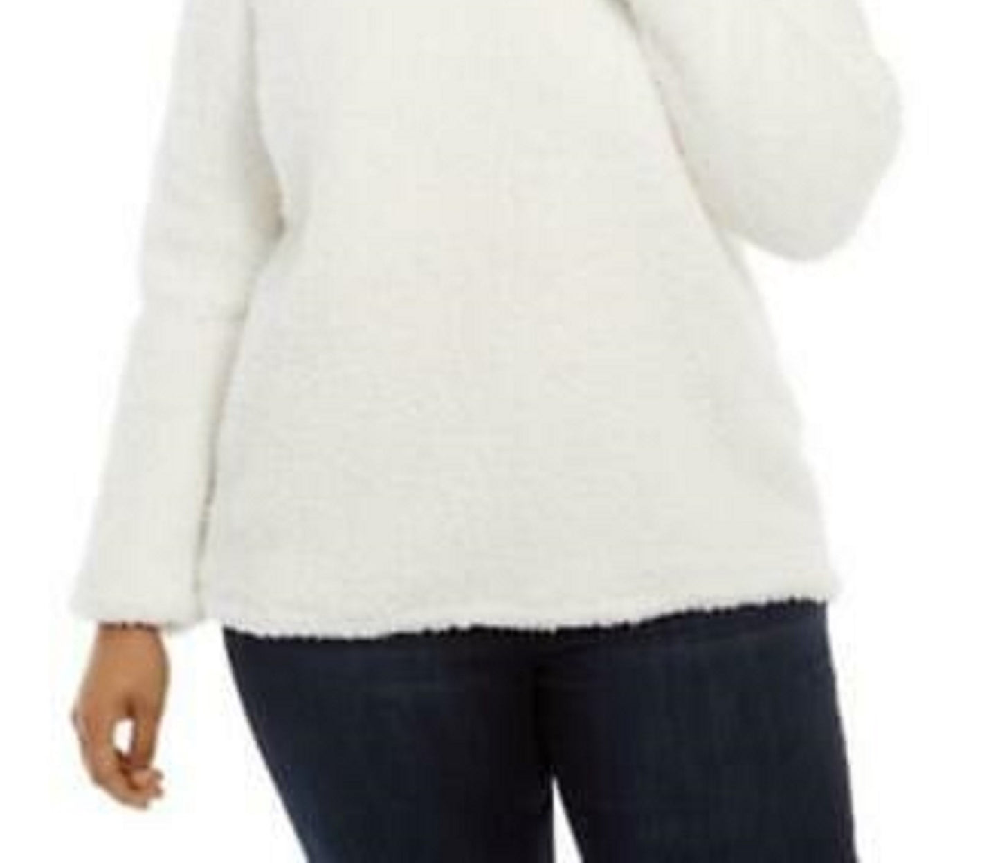 Style & Co Women's Plus Size Cowlneck Faux Sherpa Sweater Natural Size 1X