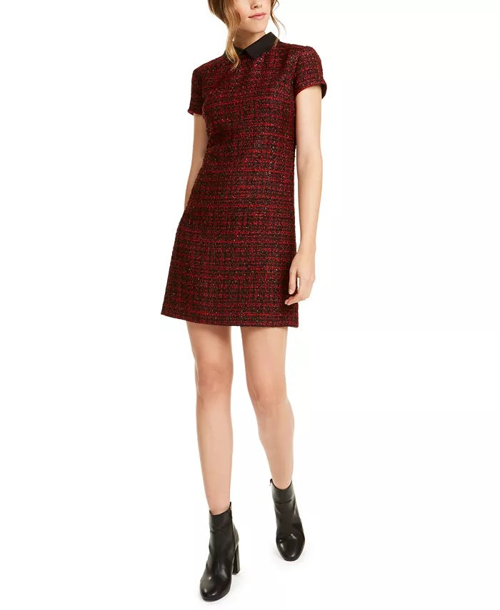 Maison Jules Women's Collared Tweed Shift Dress Red Size X-Small