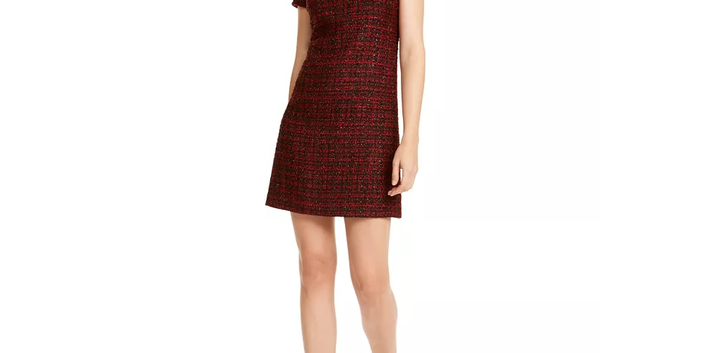 Maison Jules Women's Collared Tweed Shift Dress Red Size X-Small