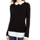 Maison Jules Women's Scalloped-Neck Layered-Look Sweater Black Size Large