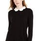 Maison Jules Women's Scalloped-Neck Layered-Look Sweater Black Size Large