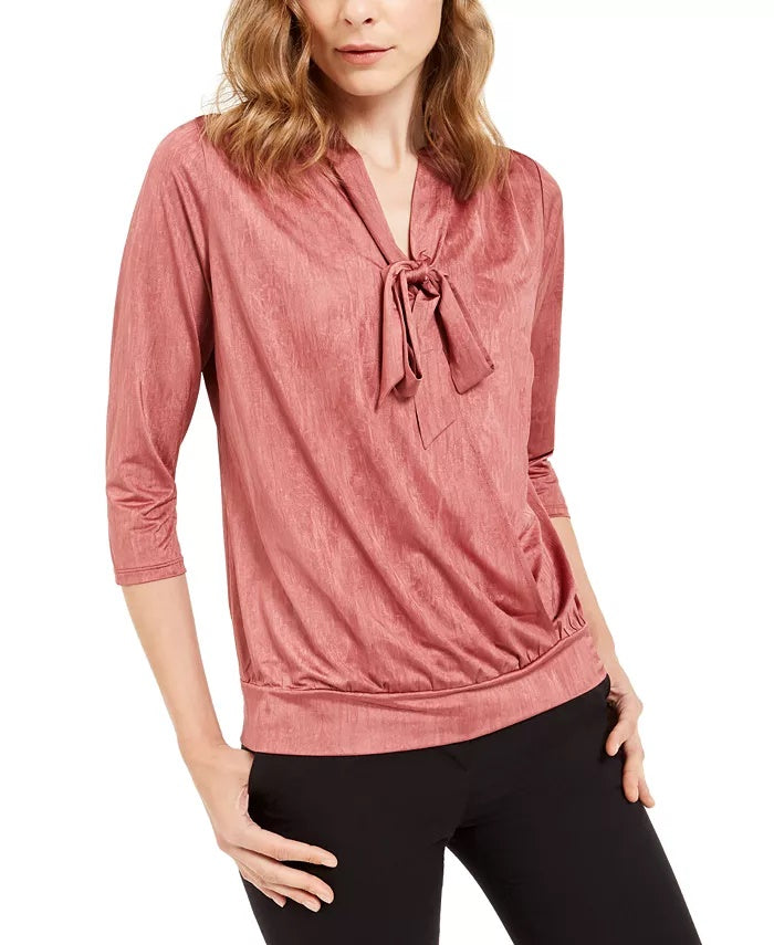 Alfani Women's Tie Neck Top Pink Size Petite Medium