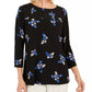 Charter Club Women's Floral Pintucked Top Black Size Petite Small