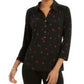 Charter Club Women's 3/4 Sleeve Printed Polo Top Black Size Small