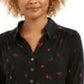 Charter Club Women's 3/4 Sleeve Printed Polo Top Black Size Small