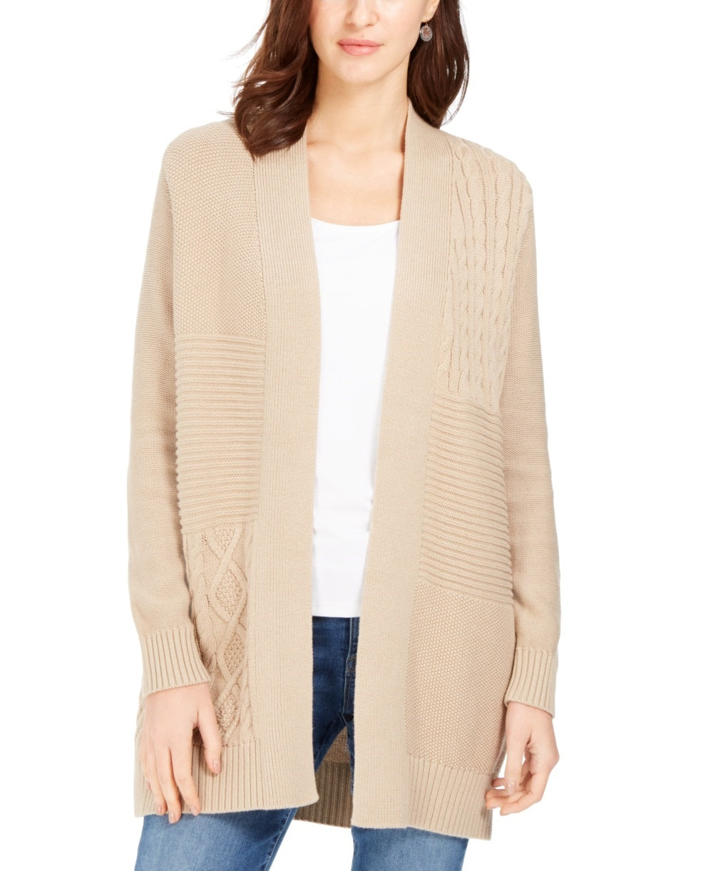 Charter Club Women's Patchwork Cardigan Beige Size Small