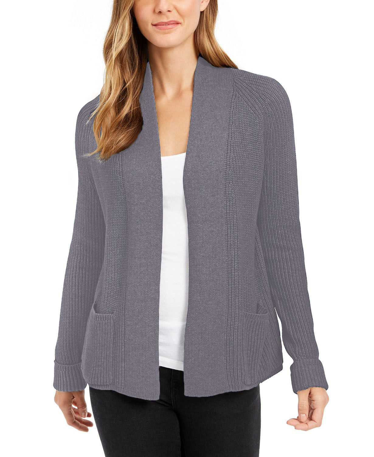 Charter Club Women's Cotton Open-Front Cardigan Gray Size Large