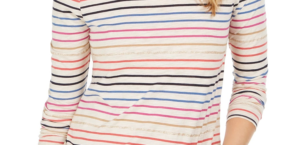 Style & Co Women's Striped Top Beige Size Large