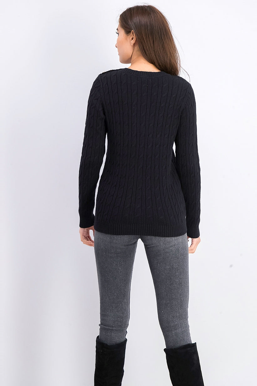Charter Club Women's Cable-Knit Button-Trim Sweater Black Size Extra Large