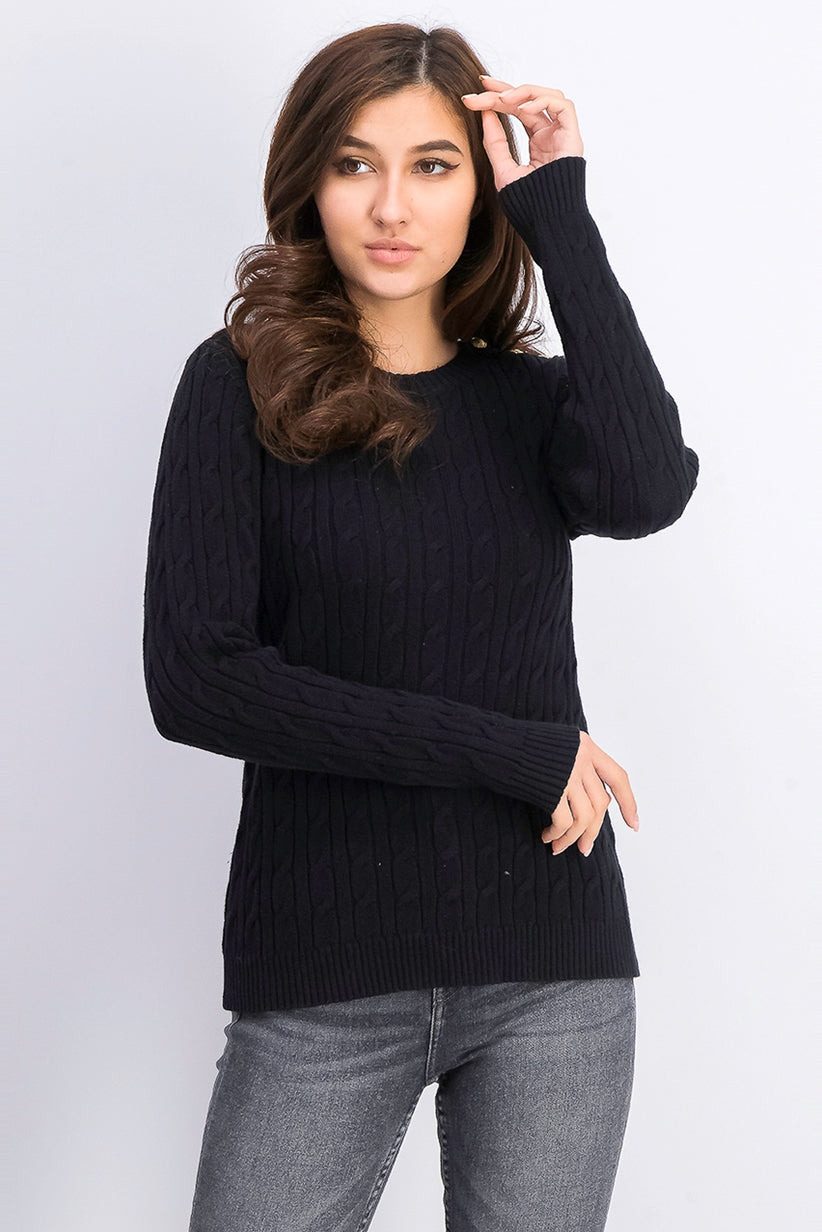 Charter Club Women's Cable-Knit Button-Trim Sweater Black Size XX Large