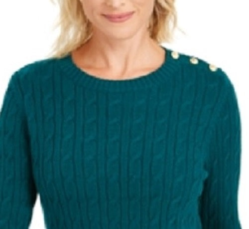 Charter Club Women's Cable-Knit Button-Trim Sweater Green Size Large