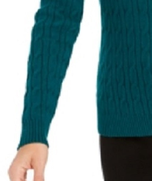 Charter Club Women's Cable-Knit Button-Trim Sweater Green Size Large