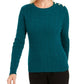 Charter Club Women's Textured Embellished Patterned Long Sleeve Jewel Neck Sweater  Size Dark Green Size Medium