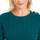 Charter Club Women's Textured Embellished Patterned Long Sleeve Jewel Neck Sweater  Size Dark Green Size Medium