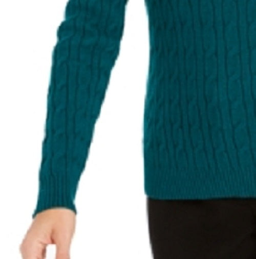 Charter Club Women's Textured Embellished Patterned Long Sleeve Jewel Neck Sweater  Size Dark Green Size Medium