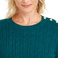 Charter Club Women's Cable-Knit Button-Trim Sweater Dark Green Size Extra Small