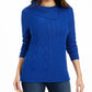 Charter Club Women's Patchwork-Stitch Asymmetrical-Collar Sweater Blue Size X-Large
