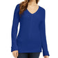 Charter Club Women's Cotton Textured V Neck Sweater Blue Size Large