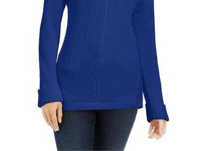 Charter Club Women's Cotton Textured V Neck Sweater Blue Size Large