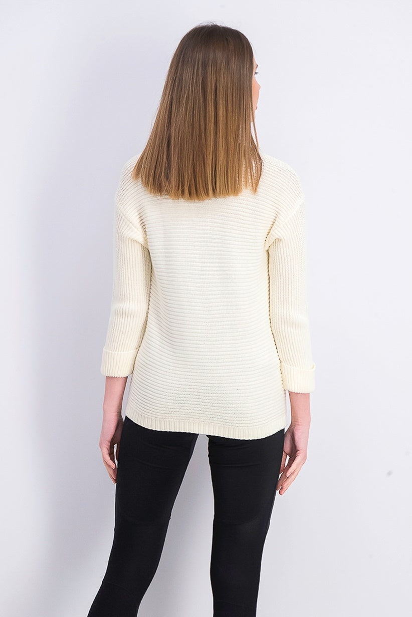 Charter Club Women's Petite Cotton Ribbed Cuffed Sweater White Size Medium