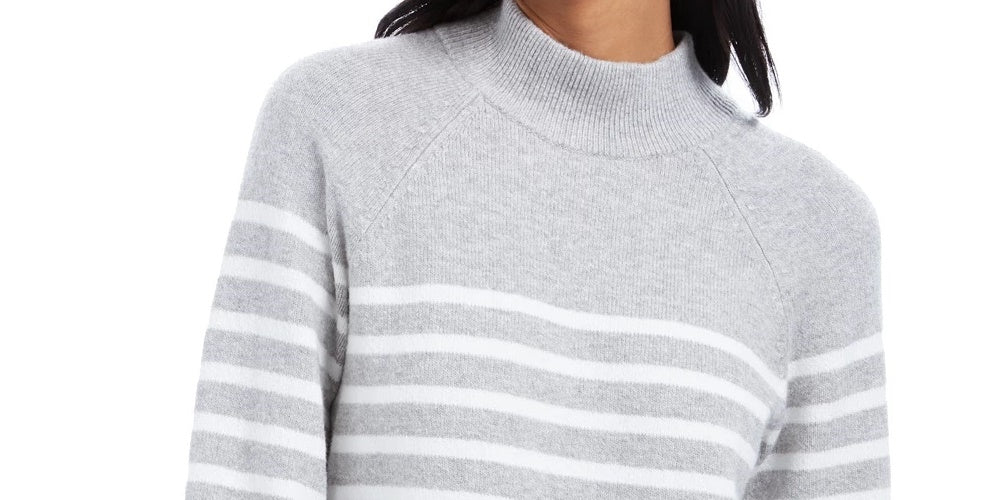 Charter Club Women's Striped Mockneck Sweater Gray Size Extra Large