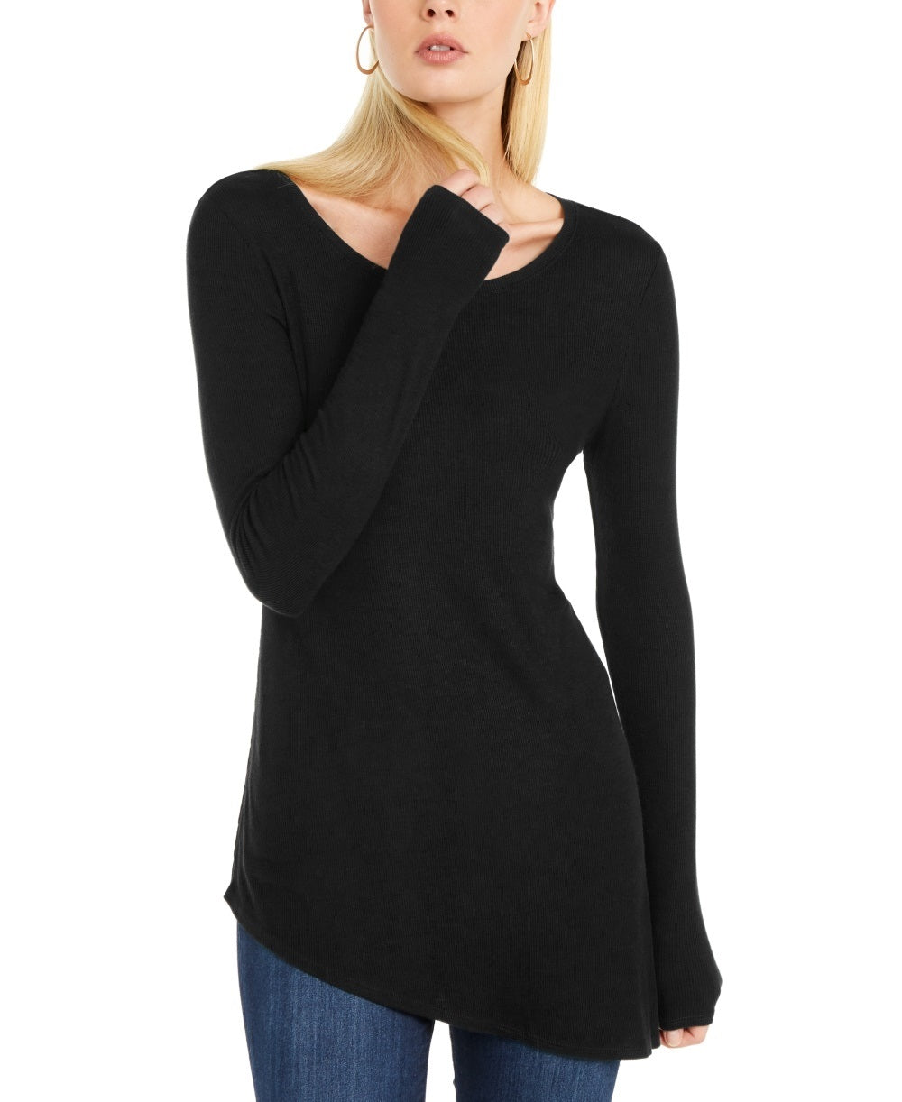 INC International Concepts Women's Asymmetrical Ribbed Tunic Black Size Small