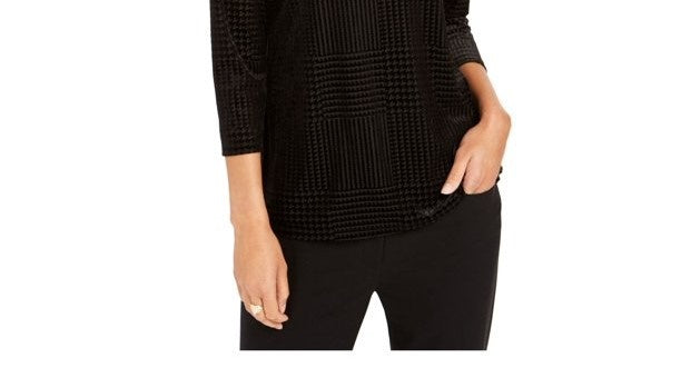 Charter Club Women's Black Velvet 3/4 Sleeve Jewel Neck Top Black Size X-Small