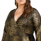 INC International Concepts Women's Plus Size Metallic Animal-Print Dress Gold Size 1X