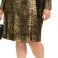 INC International Concepts Women's Plus Size Metallic Animal-Print Dress Gold Size 1X