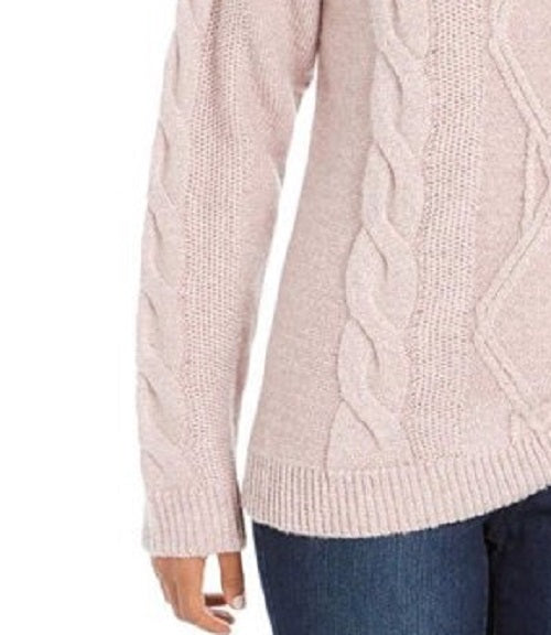 Charter Club Women's Cowl-Neck Cable-Knit Glitter Sweater Pink Size Large