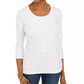 Karen Scott Women's Petite Glitter Star Print Shirt  White Size Petite