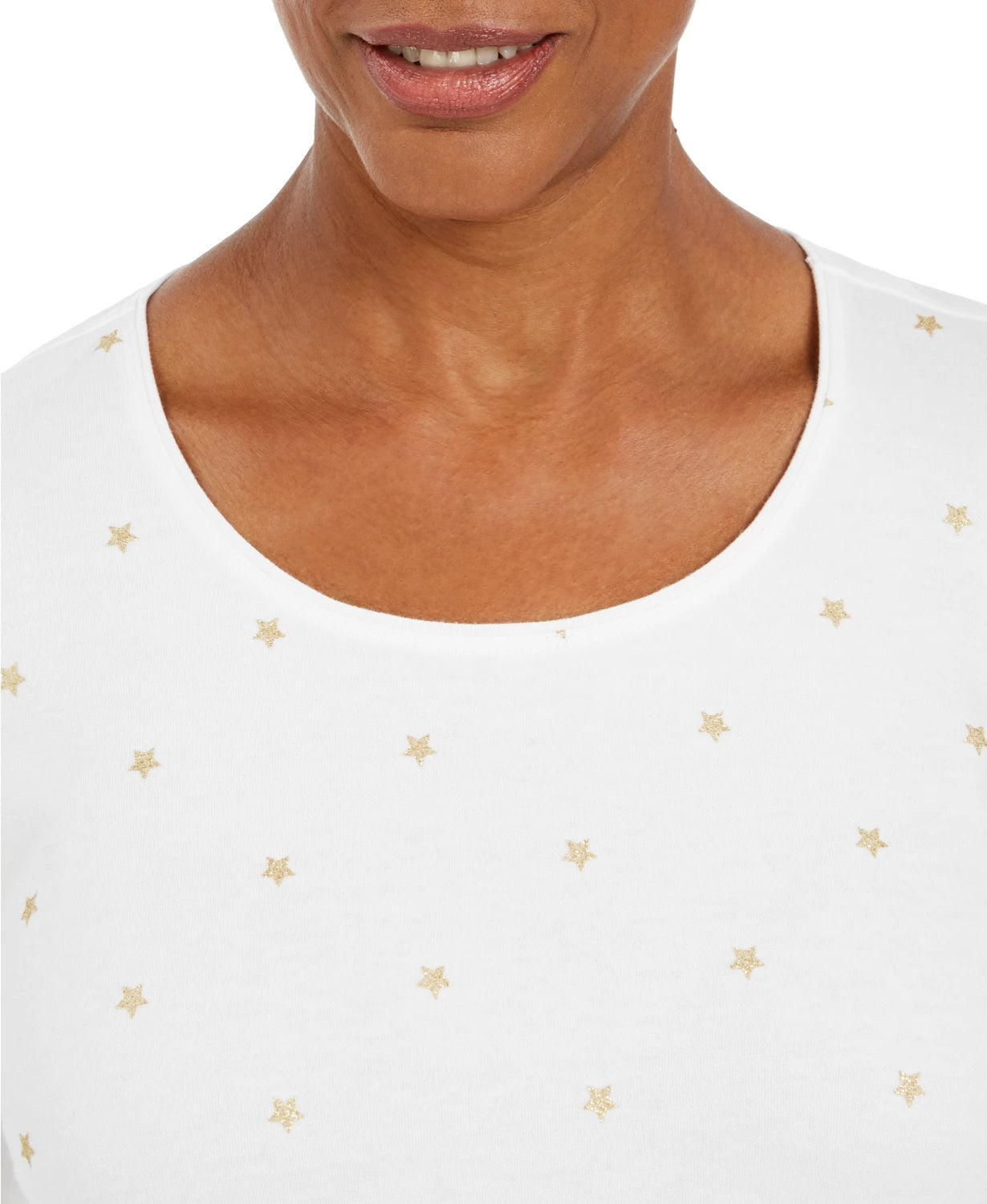 Karen Scott Women's Petite Glitter Star Print Shirt  White Size Petite