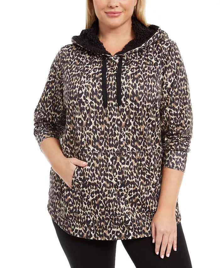 Ideology Women's Plus Size Printed Round-Hem Hoodie Beigekhaki Size 1X